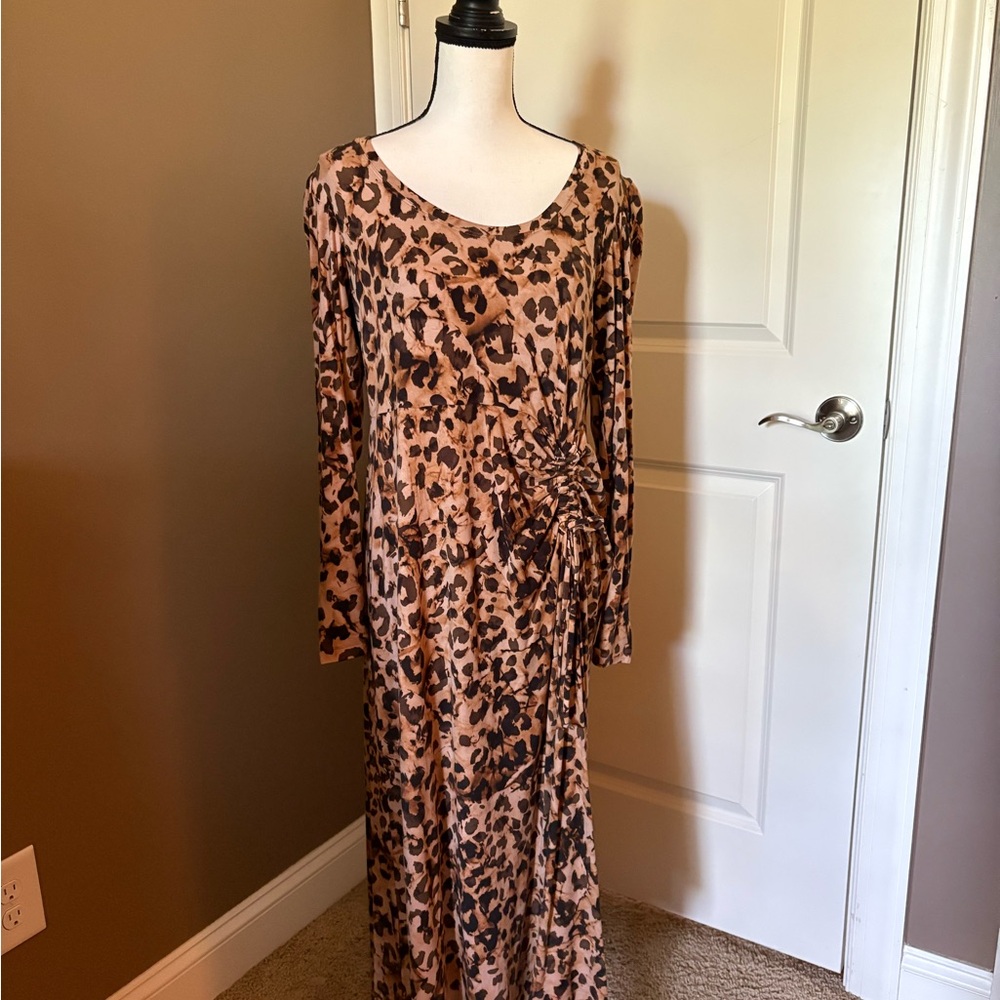 Selma Dress CAbi Brown Leopard Long Sleeve Dress